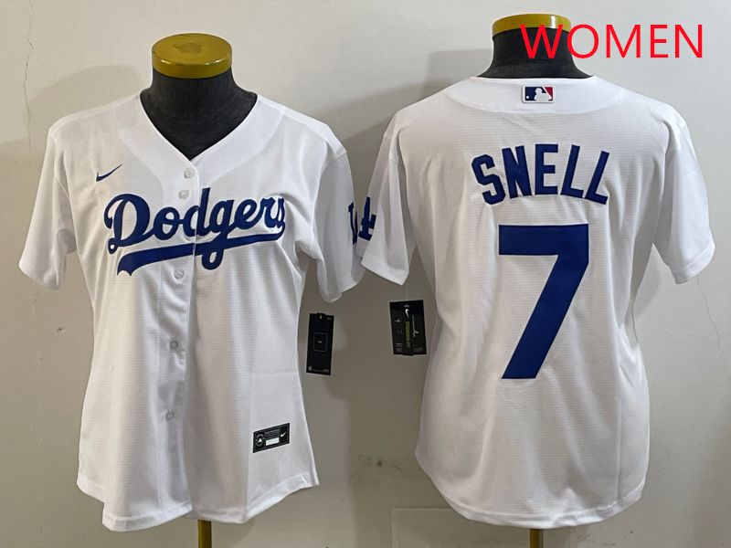 Women Los Angeles Dodgers #7 Snell White Game 2025 Nike MLB Jersey style 5->women mlb jersey->Women Jersey
